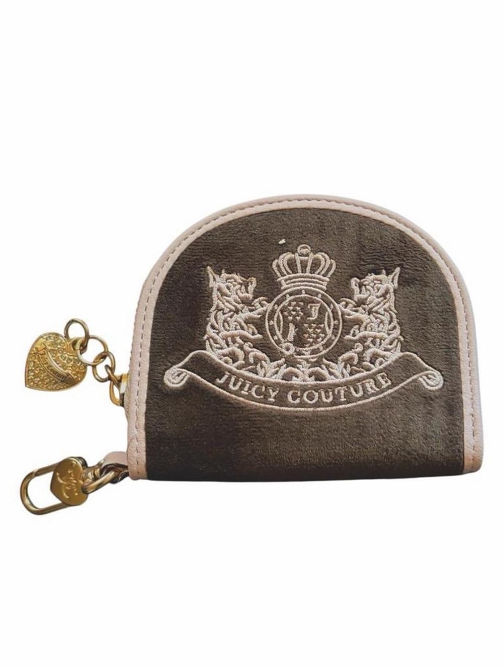 Juicy Couture Velour Coin Purse Wallet Brown & Pink Heart Mirror Pouch NEW